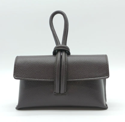 Genuine Pebble Leather Crossbody Handbag - Dark Brown – Made In Italy