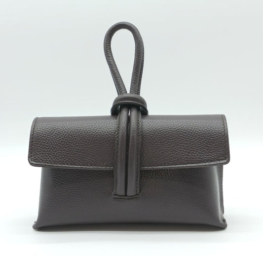 Genuine Pebble Leather Crossbody Handbag - Dark Brown – Made In Italy