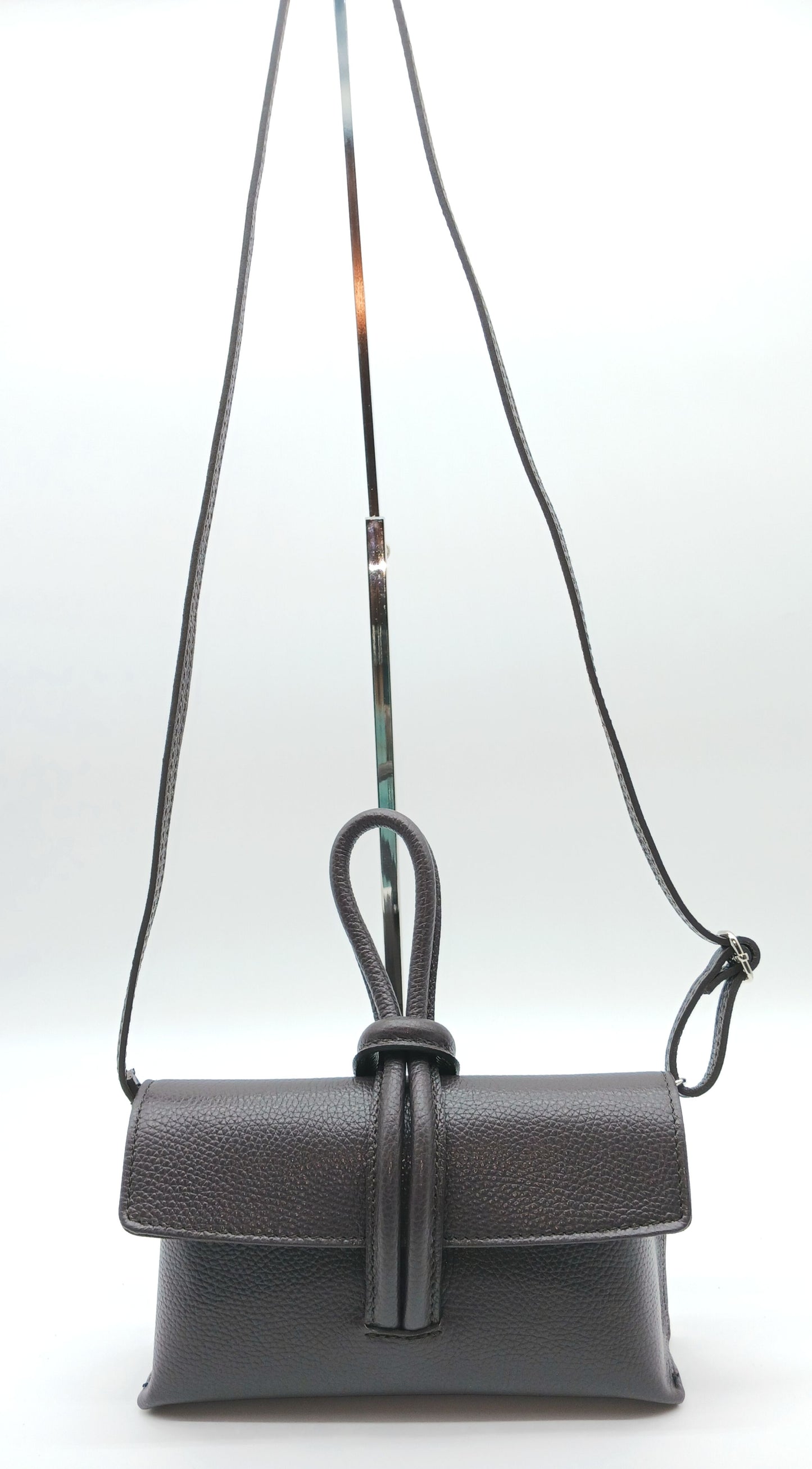 Genuine Pebble Leather Crossbody Handbag - Dark Brown – Made In Italy