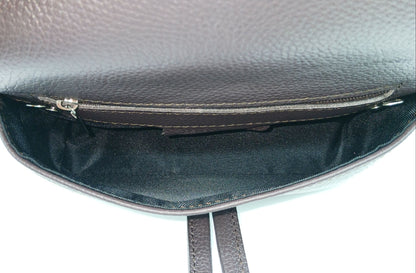 Genuine Pebble Leather Crossbody Handbag - Dark Brown – Made In Italy