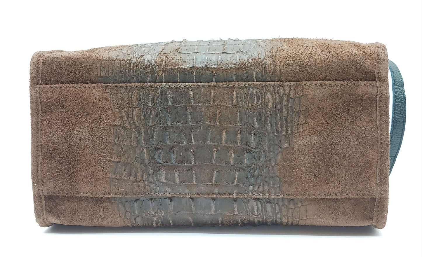 Genuine Suede & Leather Croc Embossed Satchel Handbag - Dark Brown – Made In Italy