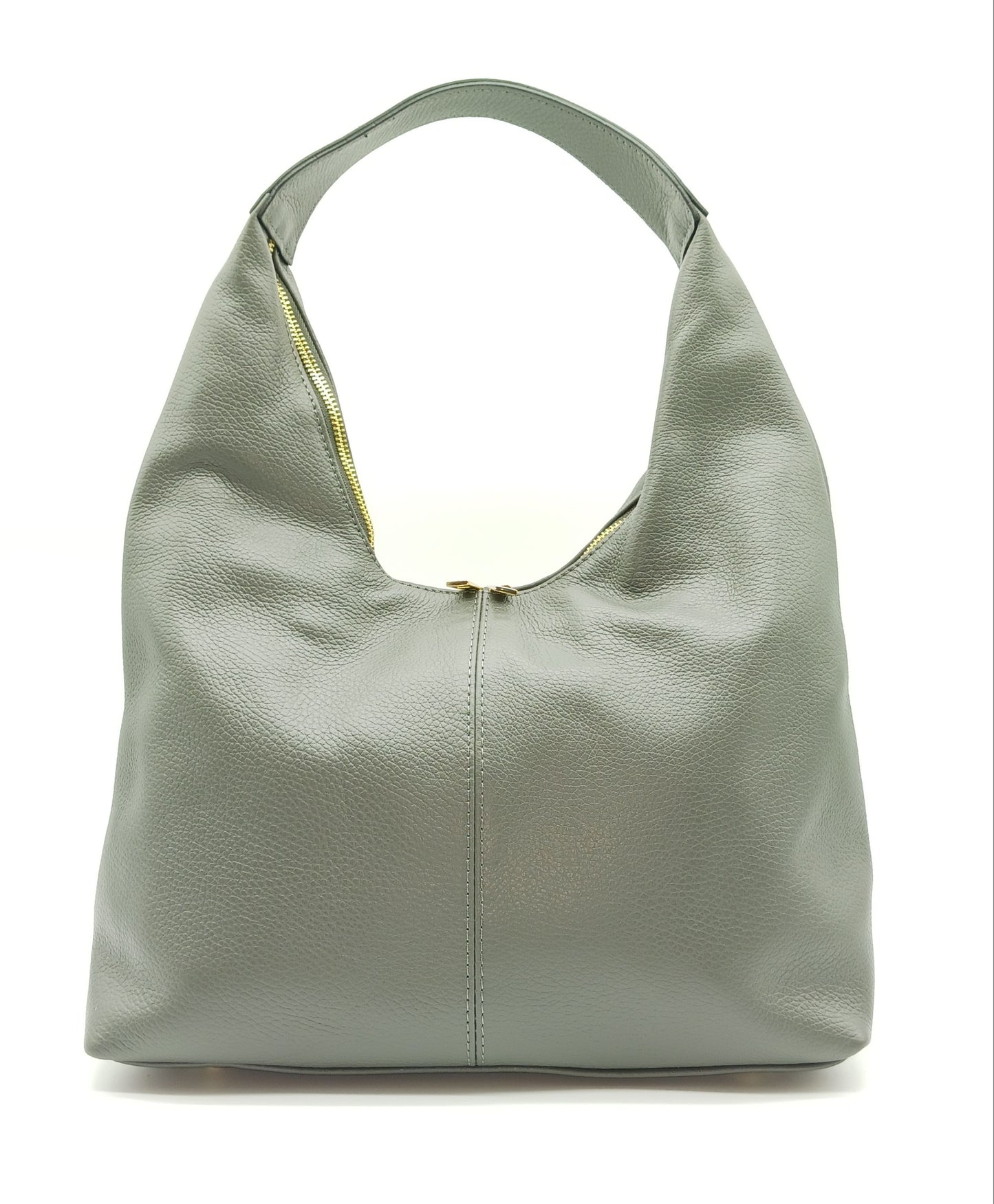 Dark Gray Genuine Pebble Leather Hobo Shoulder Handbag – Made In Italy