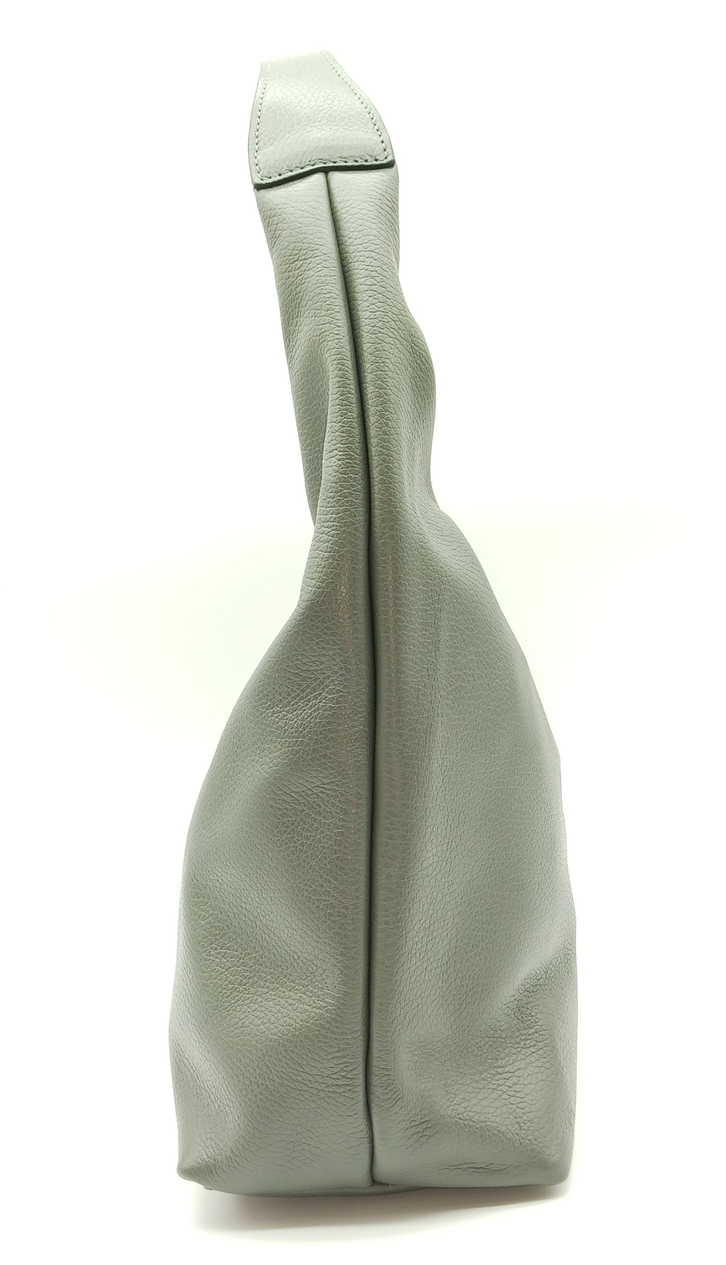 Dark Gray Genuine Pebble Leather Hobo Shoulder Handbag – Made In Italy