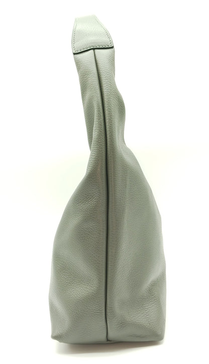Dark Gray Genuine Pebble Leather Hobo Shoulder Handbag – Made In Italy