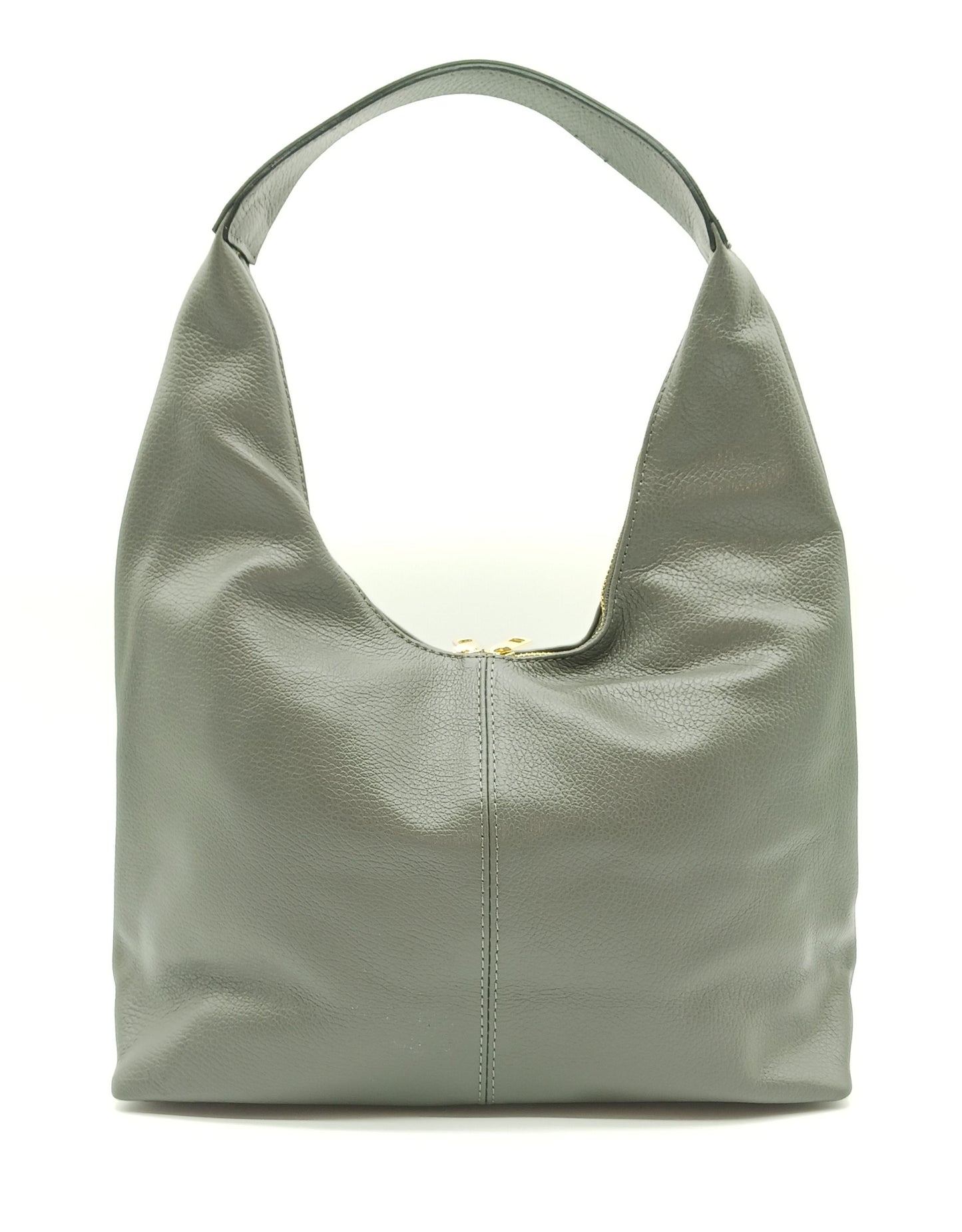 Dark Gray Genuine Pebble Leather Hobo Shoulder Handbag – Made In Italy