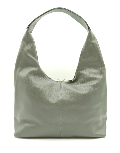 Dark Gray Genuine Pebble Leather Hobo Shoulder Handbag – Made In Italy