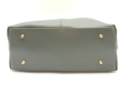 Dark Gray Genuine Pebble Leather Hobo Shoulder Handbag – Made In Italy