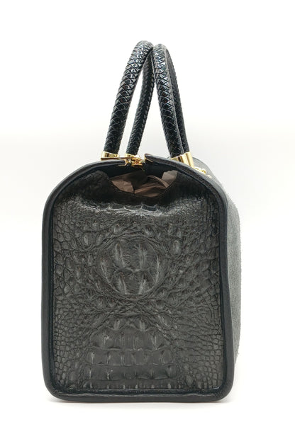 Genuine Suede & Leather Croc Embossed Satchel Handbag - Dark Gray – Made In Italy