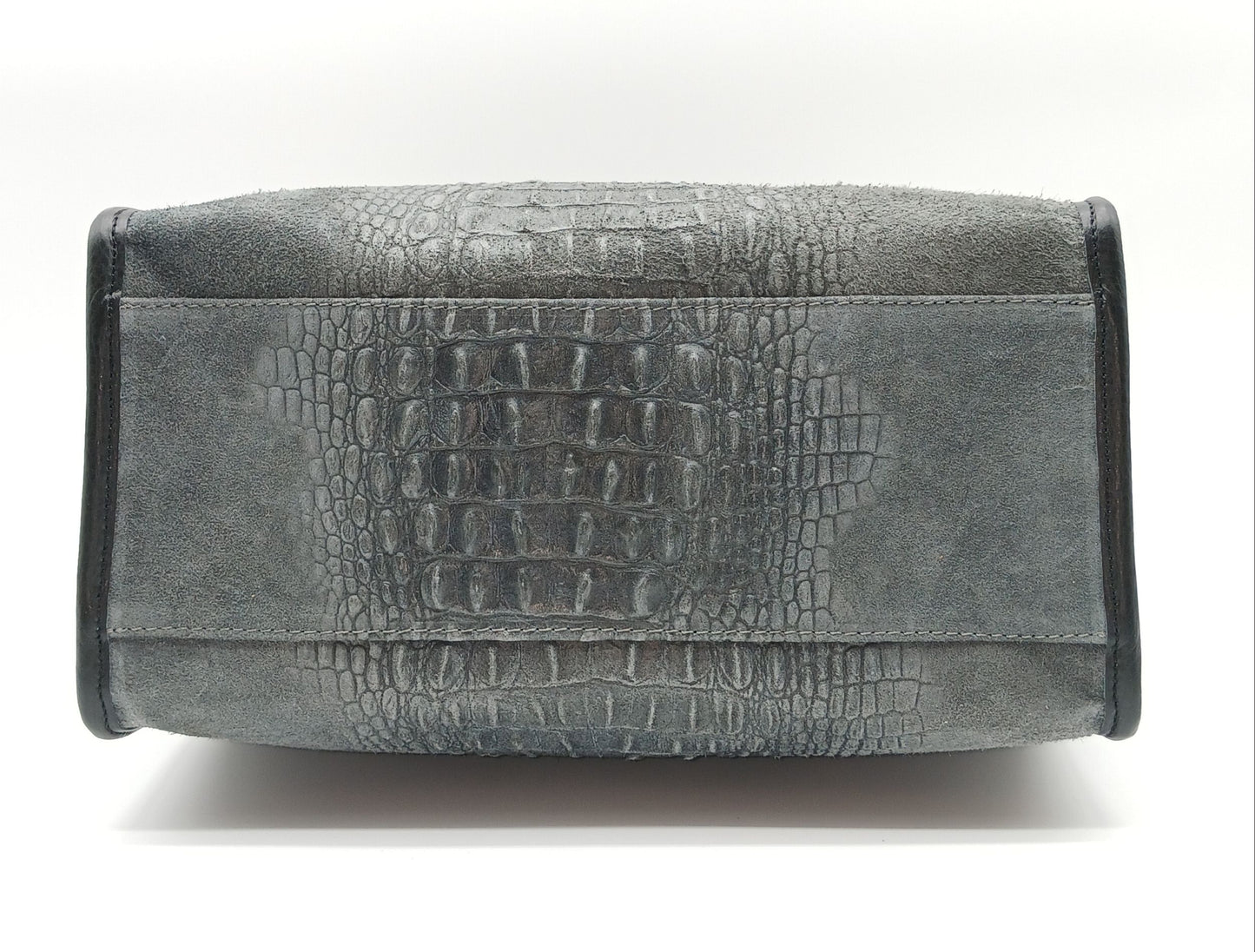Genuine Suede & Leather Croc Embossed Satchel Handbag - Dark Gray – Made In Italy