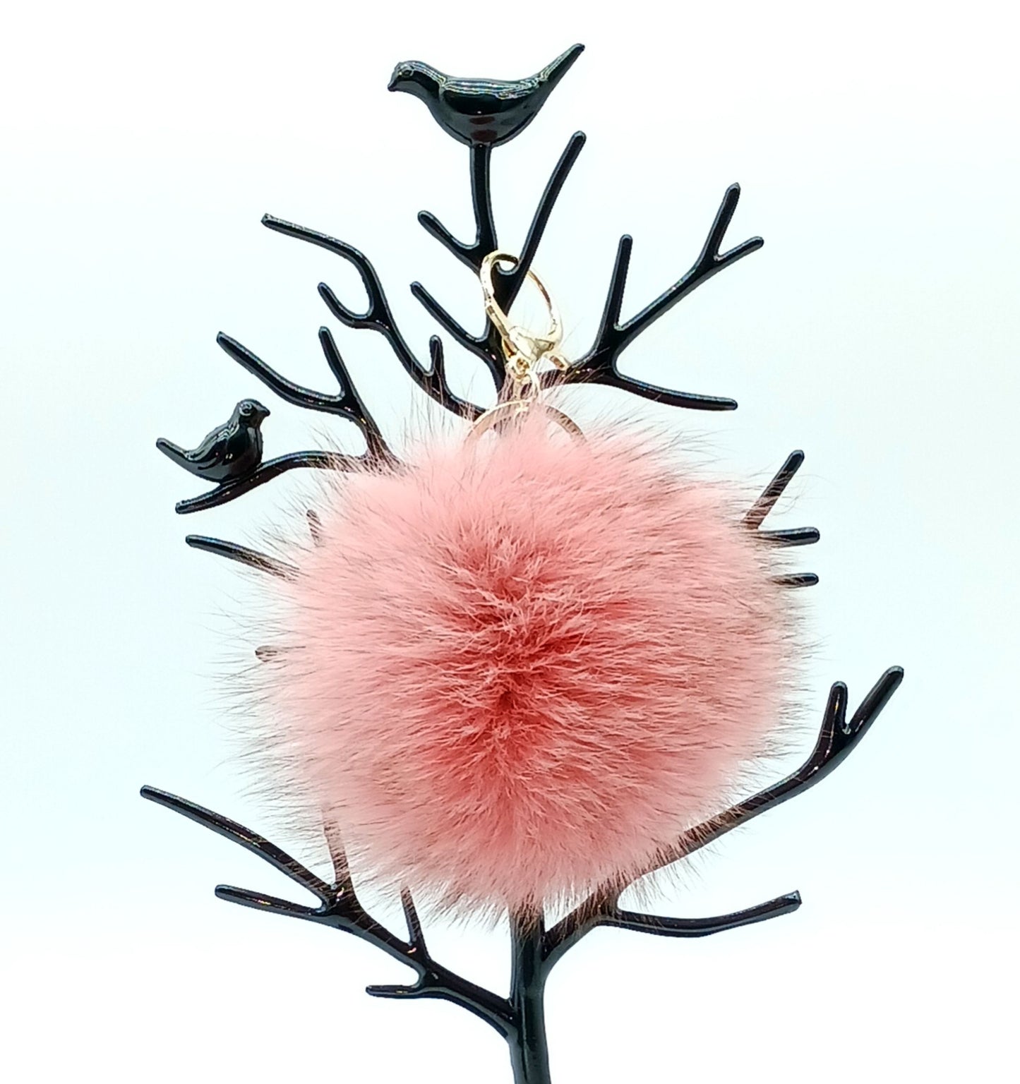 Genuine Fox Fur Round Pom Keychain Bag Charm