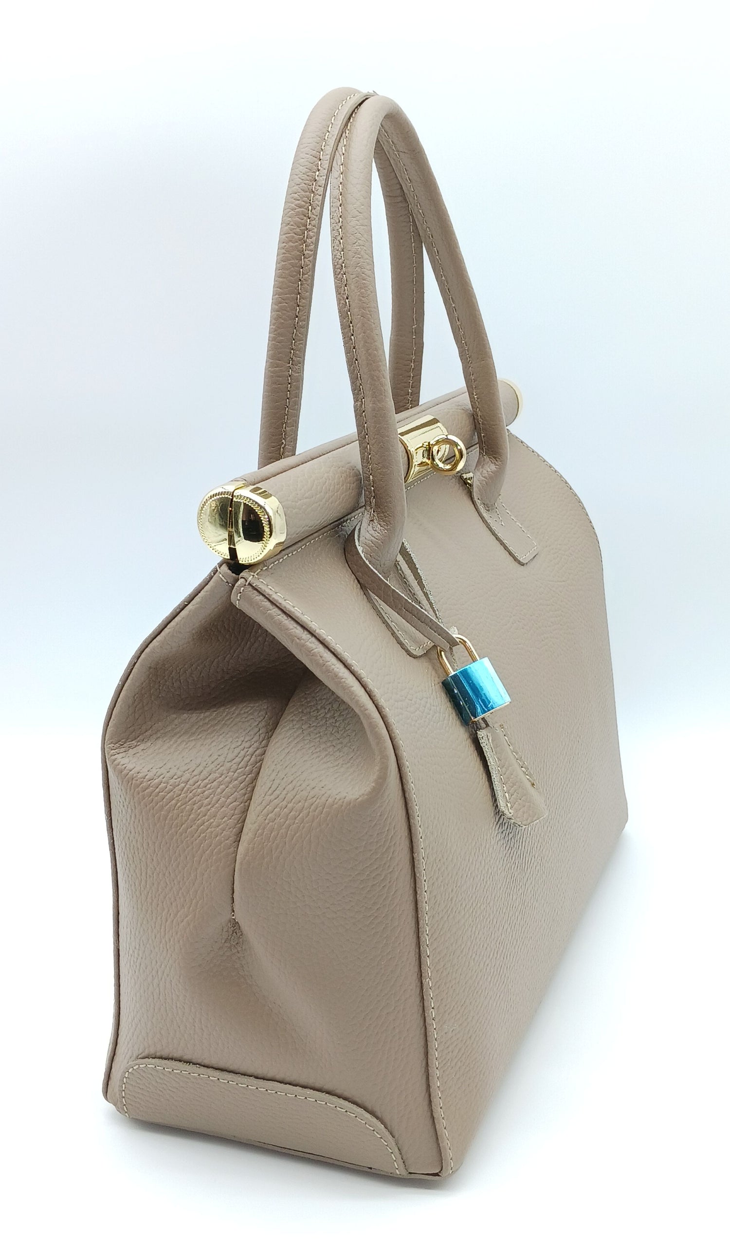 Lock & Key Genuine Pebble Leather Handbag Satchel – Made In Italy - Dark Taupe - DumasvilleBoutique
