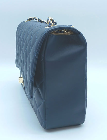 Genuine Leather Quilted Handbag (X-Large) Dark Blue – Made In Italy