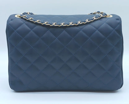 Genuine Leather Quilted Handbag (X-Large) Dark Blue – Made In Italy