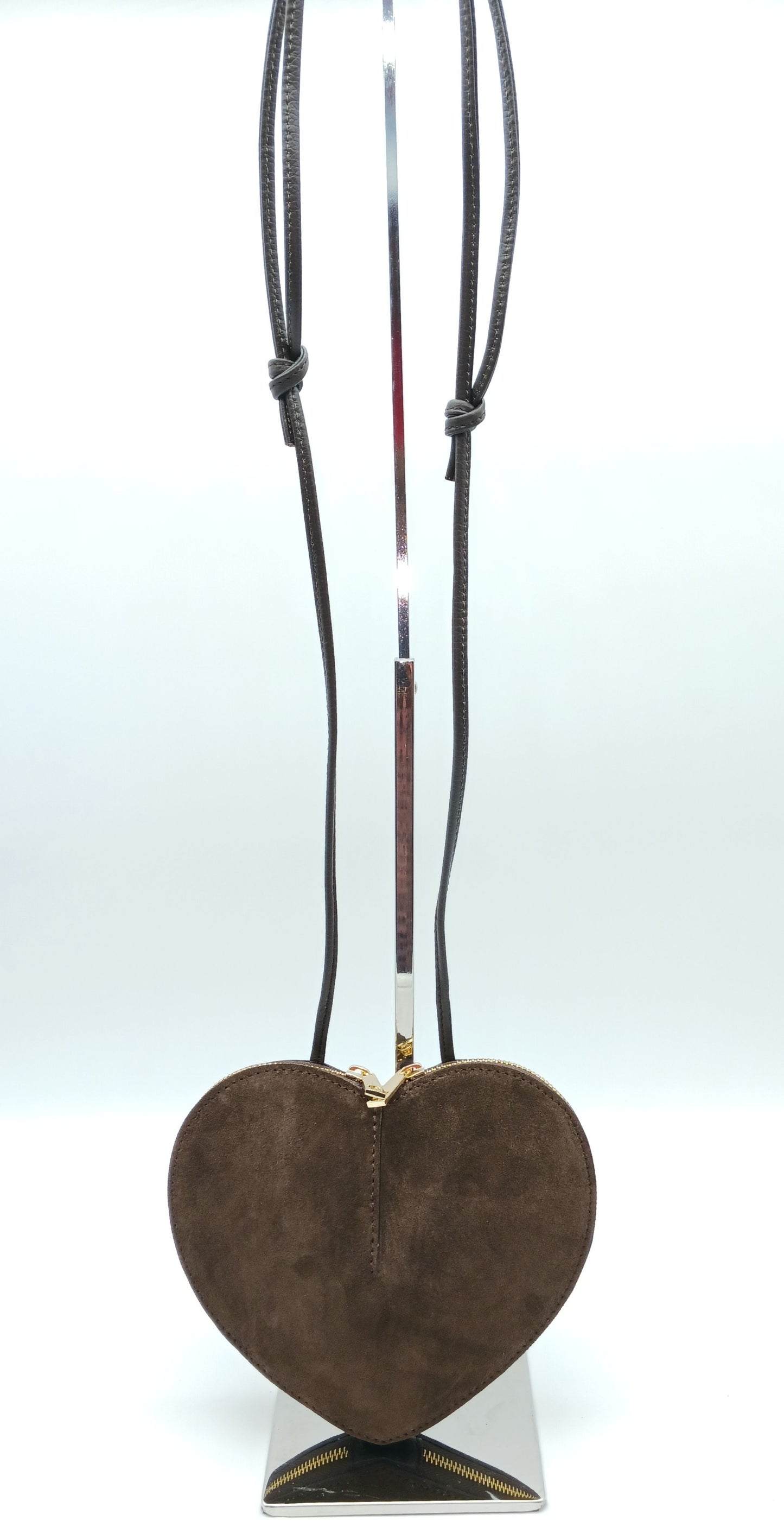 Dark Brown Genuine Suede Heart Crossbody Handbag – Made In Italy