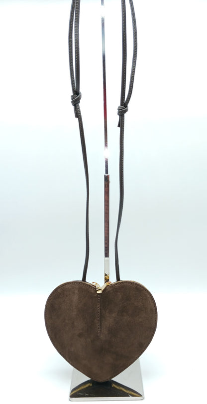 Dark Brown Genuine Suede Heart Crossbody Handbag – Made In Italy