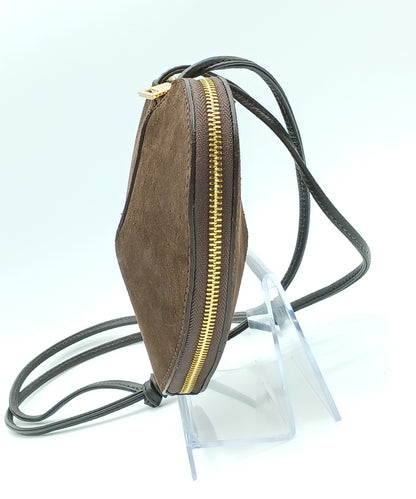 Dark Brown Genuine Suede Heart Crossbody Handbag – Made In Italy