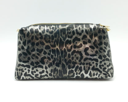 Italian Genuine Leather Metallic Dark Gunmetal Leopard Crossbody Handbag – Made In Italy