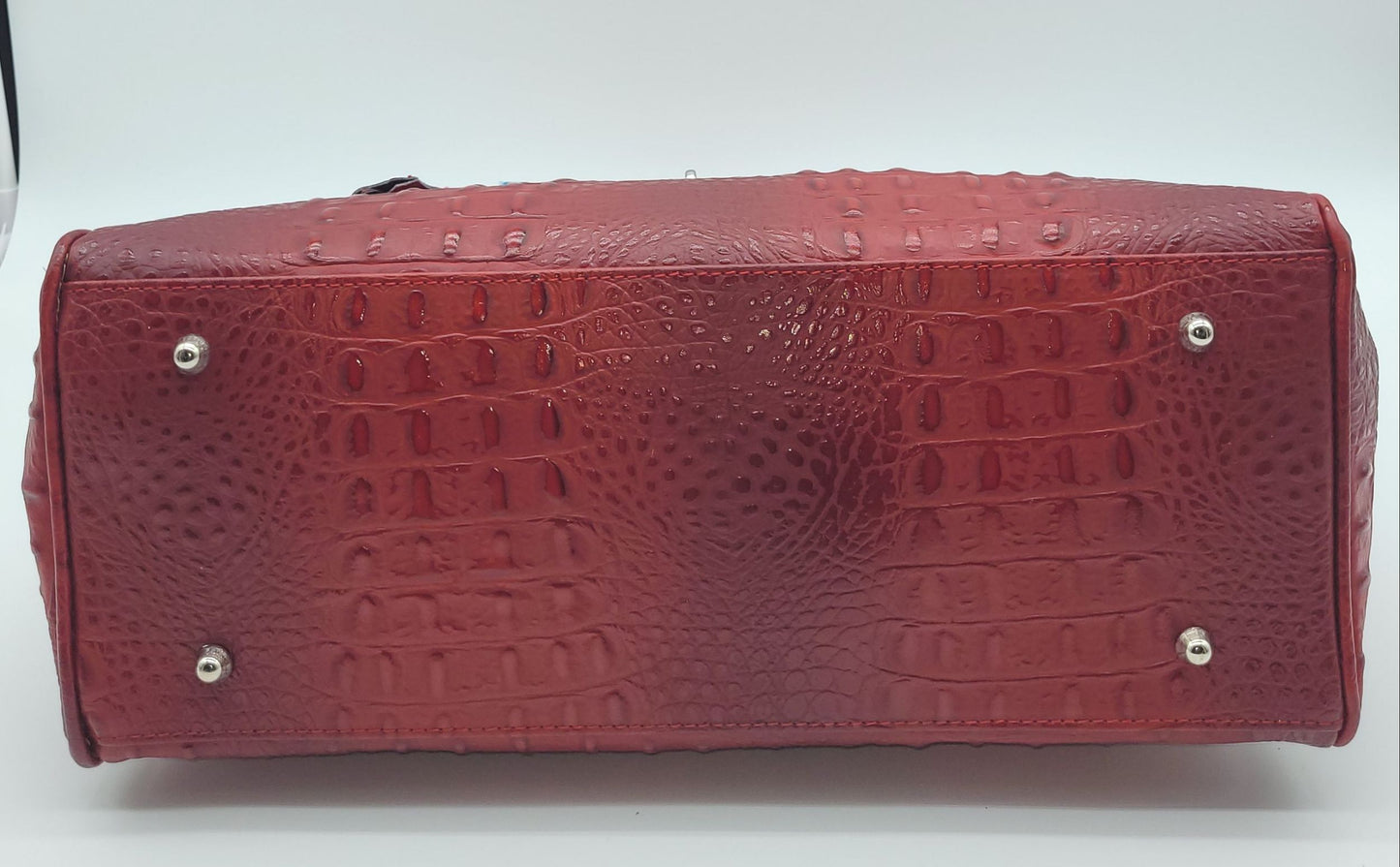 Lock & Key Genuine Croc Embossed Leather Handbag Satchel Dark Red LARGER VERSION – Made In Italy