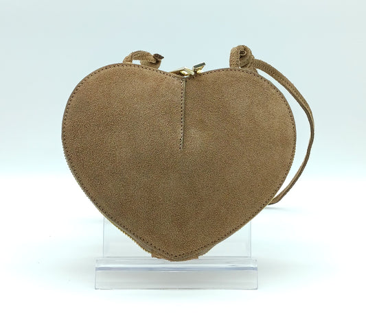 Dark Taupe Genuine Suede Heart Crossbody Handbag – Made In Italy