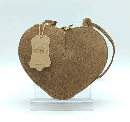 Dark Taupe Genuine Suede Heart Crossbody Handbag – Made In Italy