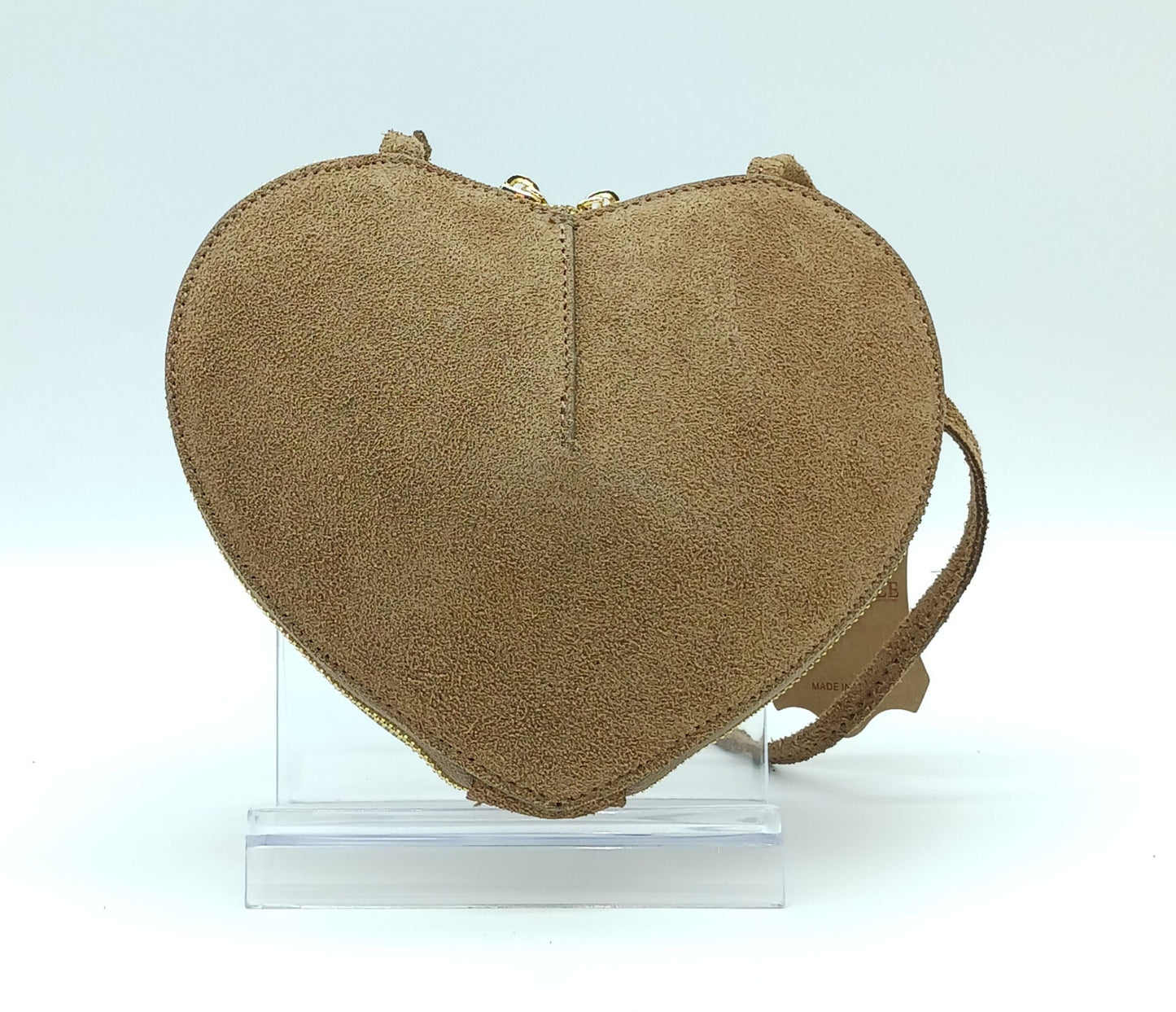 Dark Taupe Genuine Suede Heart Crossbody Handbag – Made In Italy