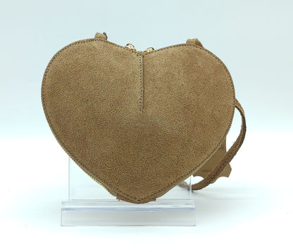 Dark Taupe Genuine Suede Heart Crossbody Handbag – Made In Italy