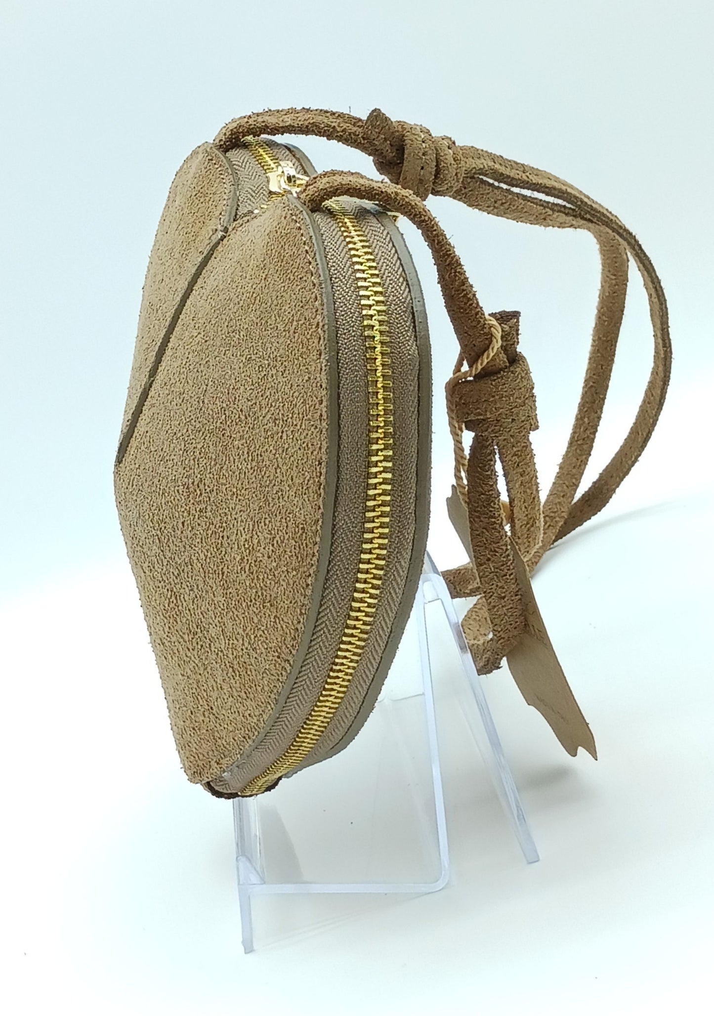 Dark Taupe Genuine Suede Heart Crossbody Handbag – Made In Italy