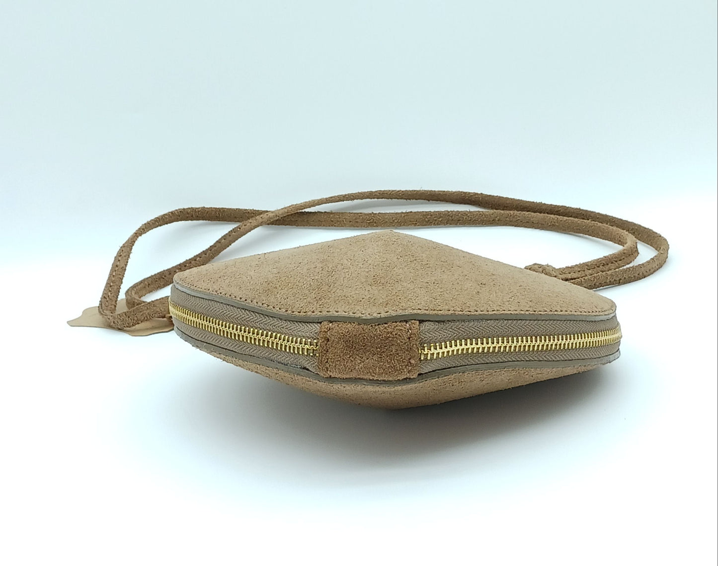 Dark Taupe Genuine Suede Heart Crossbody Handbag – Made In Italy