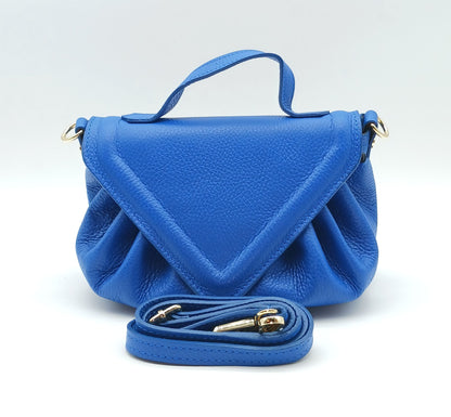 Electric Blue Genuine Pebble Leather Crossbody Handbag – Made In Italy