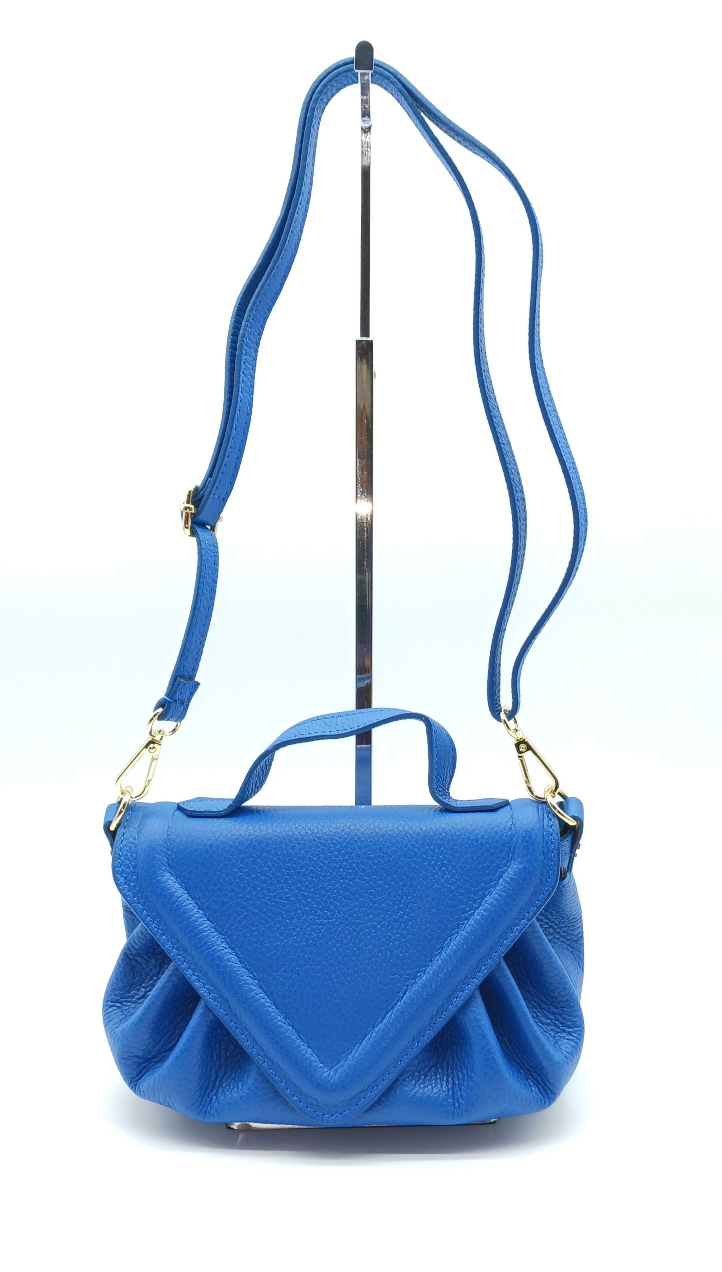 Electric Blue Genuine Pebble Leather Crossbody Handbag – Made In Italy