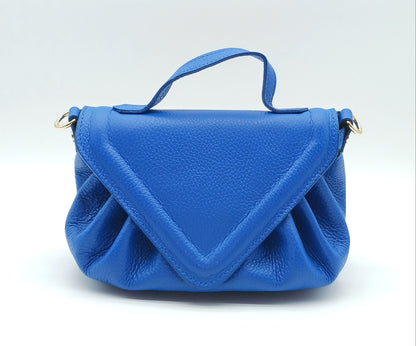 Electric Blue Genuine Pebble Leather Crossbody Handbag – Made In Italy