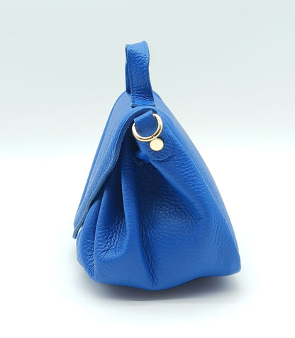 Electric Blue Genuine Pebble Leather Crossbody Handbag – Made In Italy