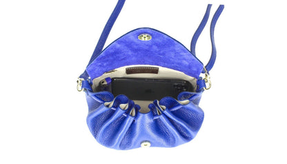 Electric Blue Genuine Pebble Leather Crossbody Handbag – Made In Italy