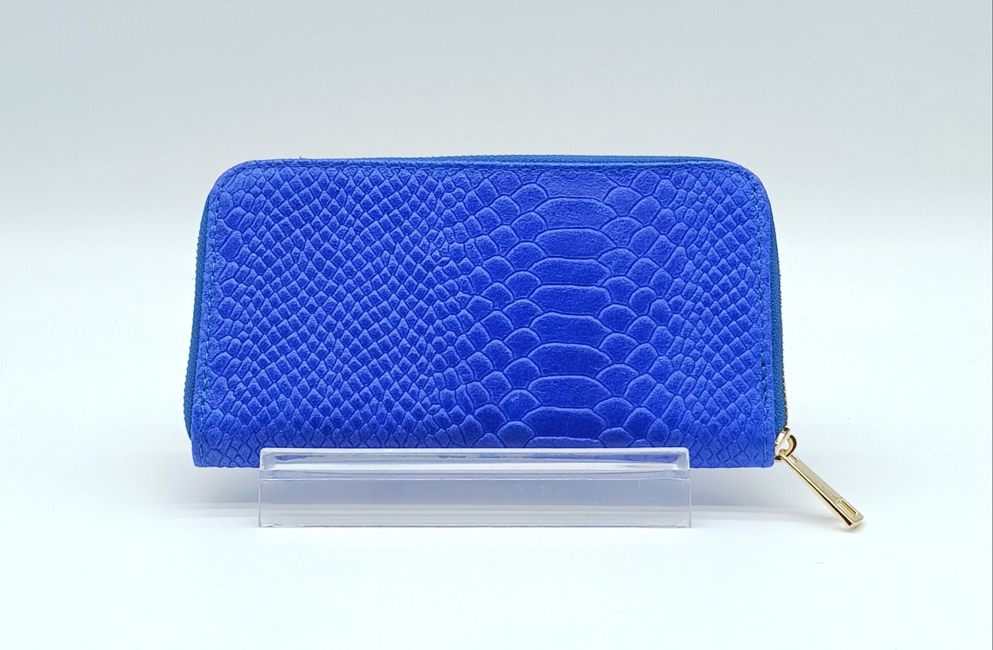 Genuine Snake Embossed Leather Zip Wallet – Made In Italy - Electric Blue