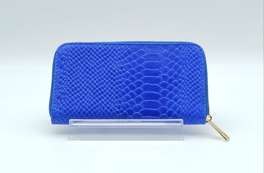 Genuine Snake Embossed Leather Zip Wallet – Made In Italy - Electric Blue