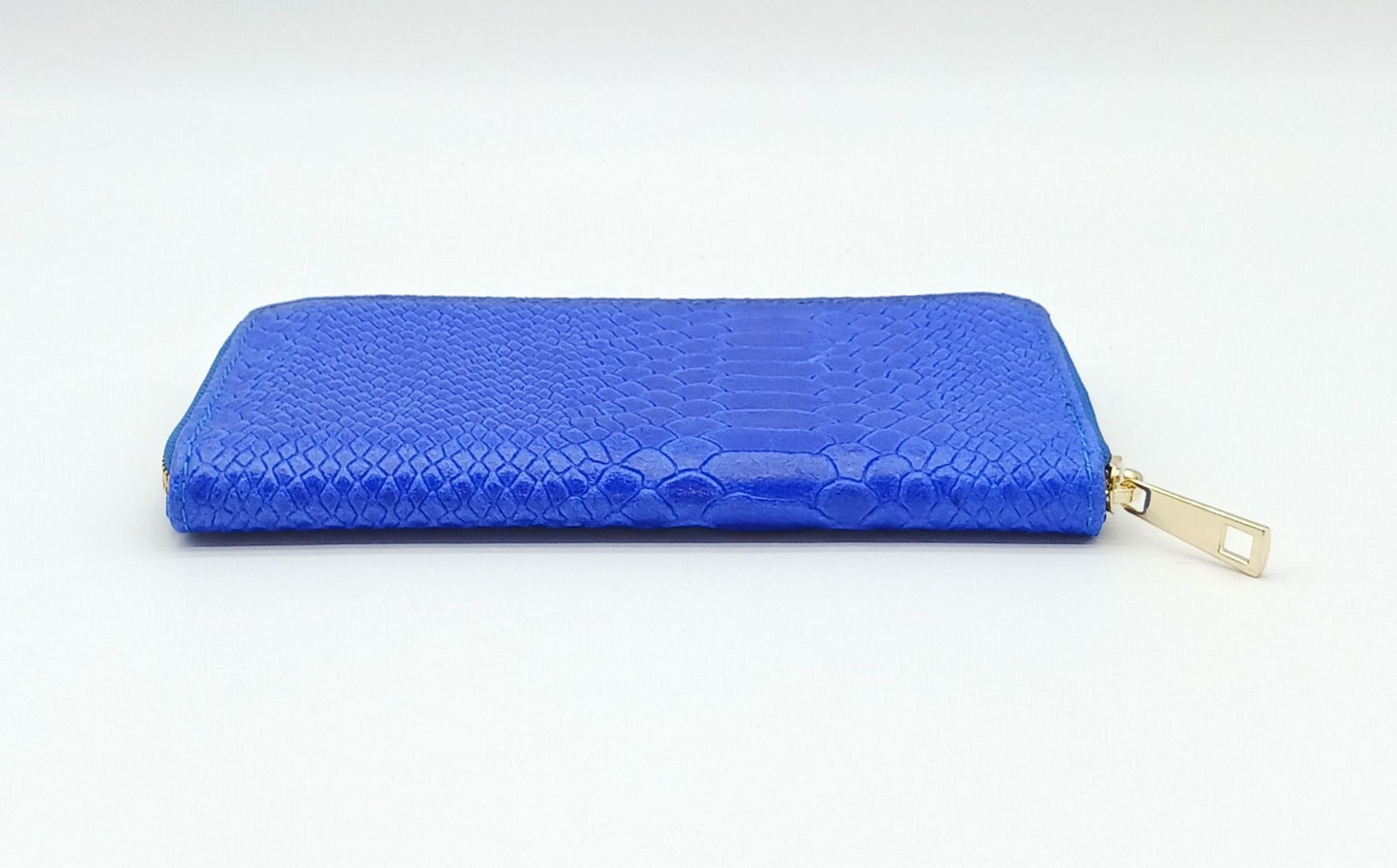 Genuine Snake Embossed Leather Zip Wallet – Made In Italy - Electric Blue