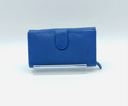 Italian Genuine Pebble Leather Wallet - Electric Blue