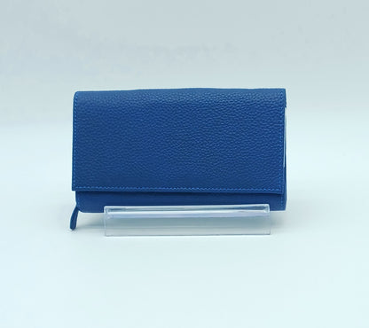 Italian Genuine Pebble Leather Wallet - Electric Blue