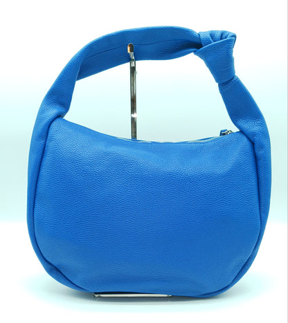 Genuine Pebble Leather Hobo Shoulder Handbag – Made In Italy  - Electric Blue