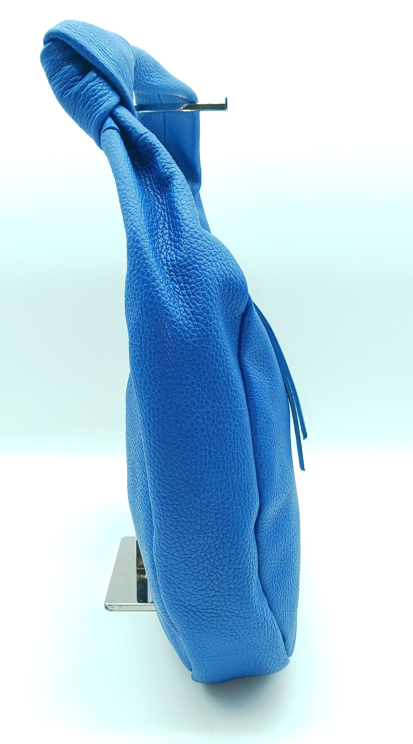 Genuine Pebble Leather Hobo Shoulder Handbag – Made In Italy  - Electric Blue