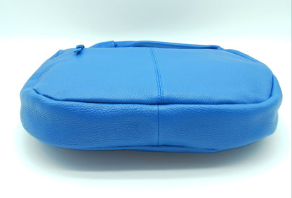 Genuine Pebble Leather Hobo Shoulder Handbag – Made In Italy  - Electric Blue