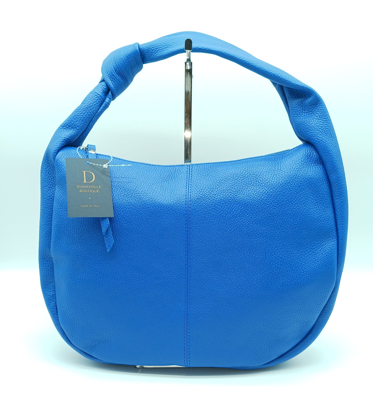 Genuine Pebble Leather Hobo Shoulder Handbag – Made In Italy  - Electric Blue