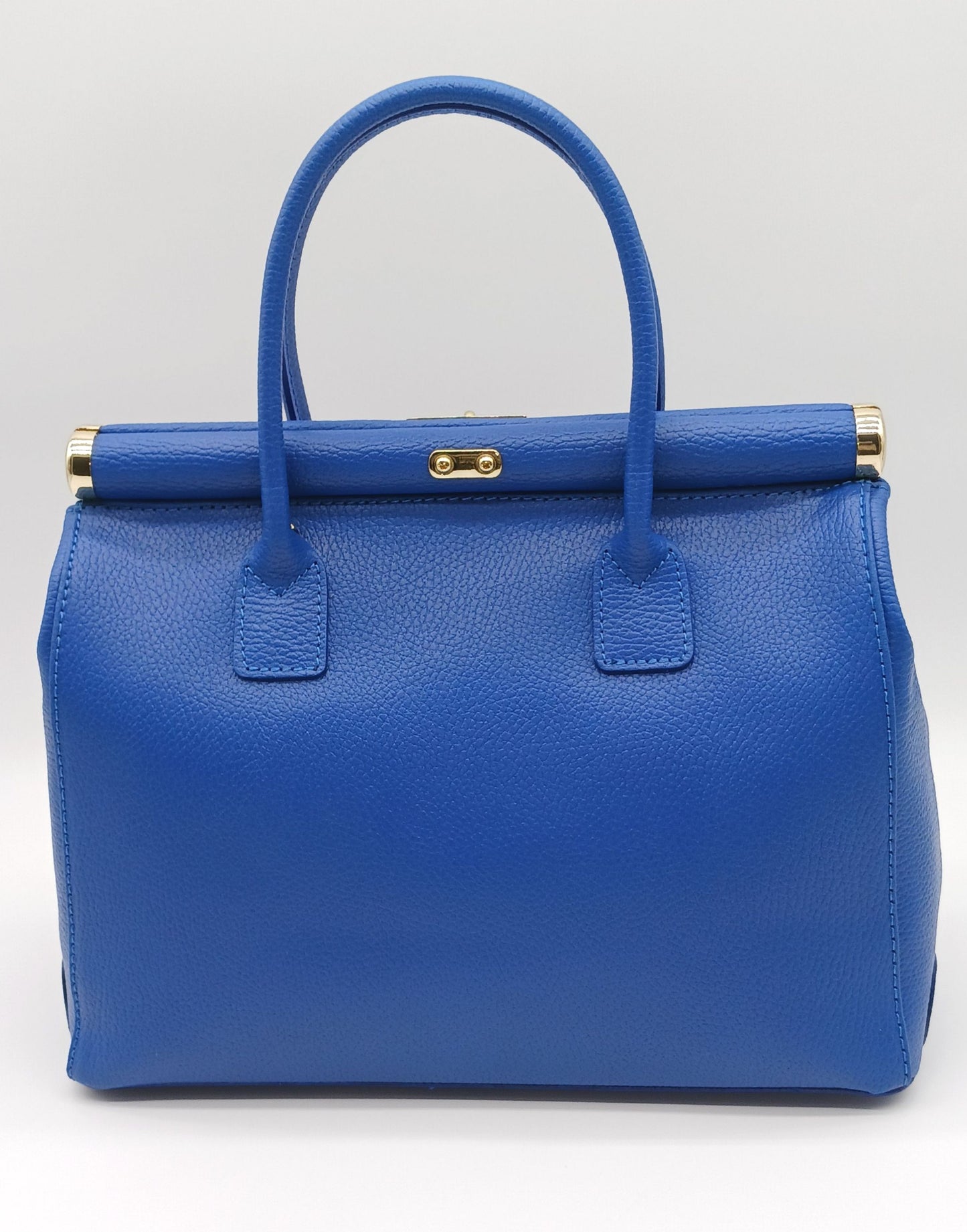 Lock & Key Genuine Pebble Leather Satchel Handbag - Electric Blue – Made In Italy