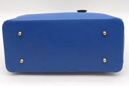 Lock & Key Genuine Pebble Leather Satchel Handbag - Electric Blue – Made In Italy