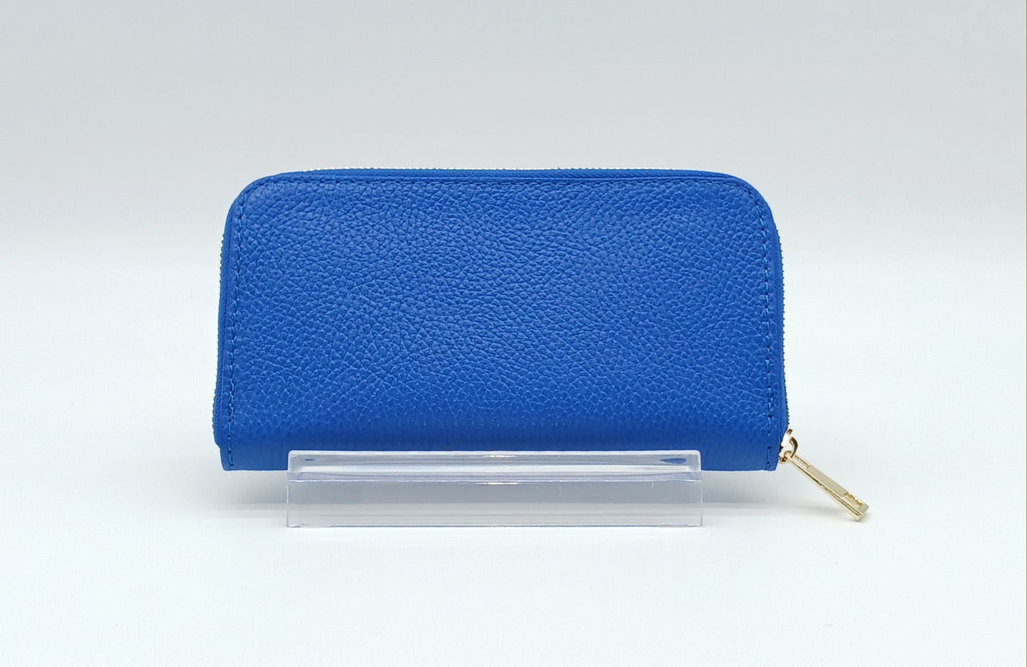 Genuine Pebble Leather Zip Wallet – Made In Italy - Electric Blue