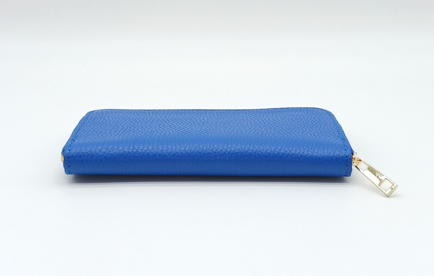 Genuine Pebble Leather Zip Wallet – Made In Italy - Electric Blue