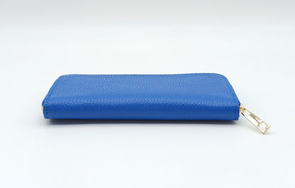 Genuine Pebble Leather Zip Wallet – Made In Italy - Electric Blue
