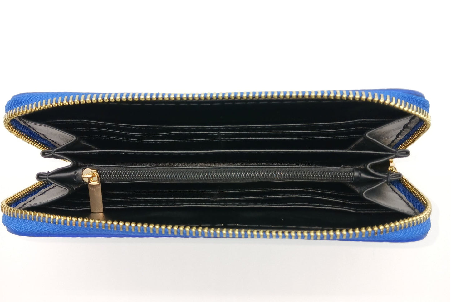 Genuine Pebble Leather Zip Wallet – Made In Italy - Electric Blue