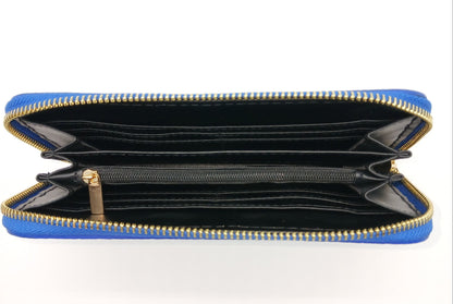 Genuine Pebble Leather Zip Wallet – Made In Italy - Electric Blue