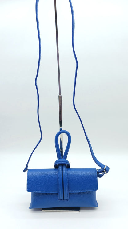 Genuine Pebble Leather Crossbody Handbag - Electric Blue – Made In Italy